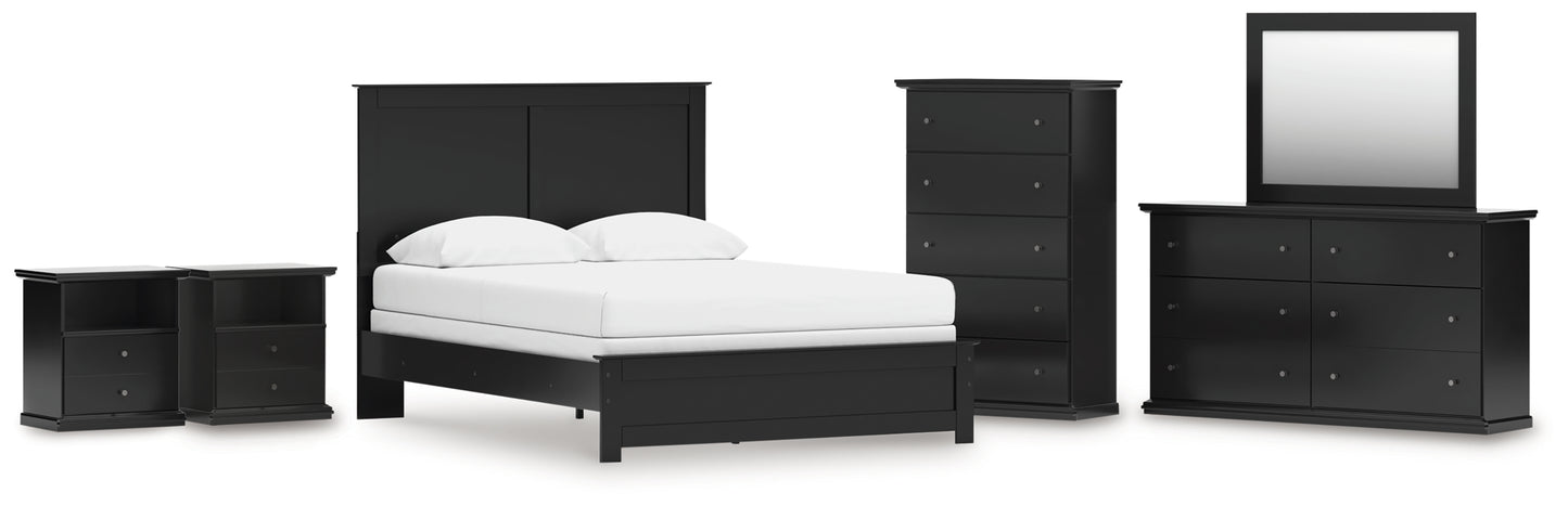 Maribel Queen Panel Bed, Dresser, Mirror, Chest and 2 Nightstands