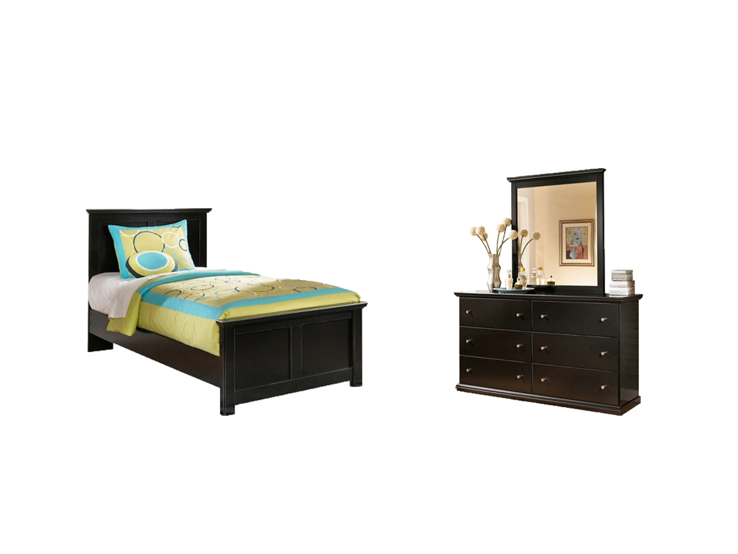 Maribel Twin Panel Bed, Dresser and Mirror