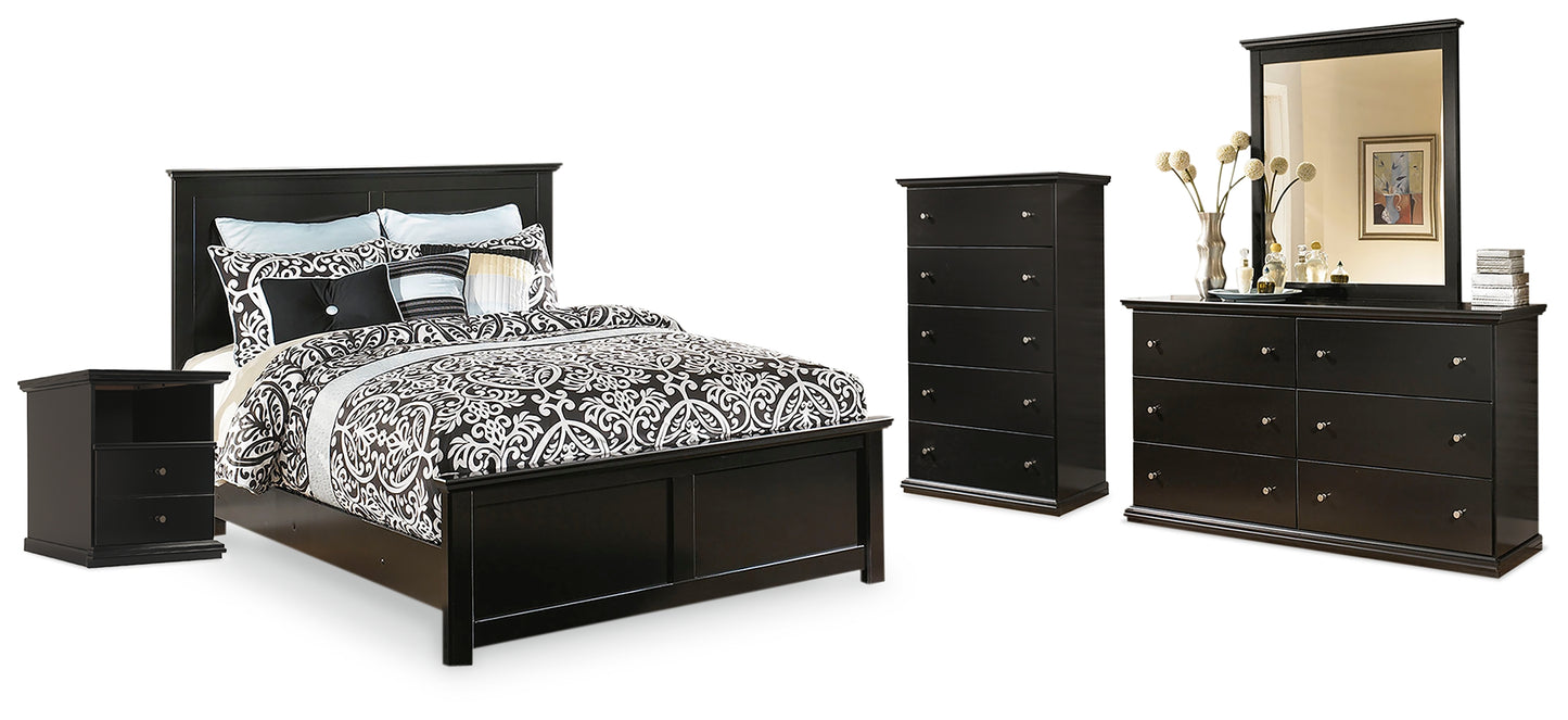 Maribel Queen Panel Bed, Dresser, Mirror, Chest and Nightstand