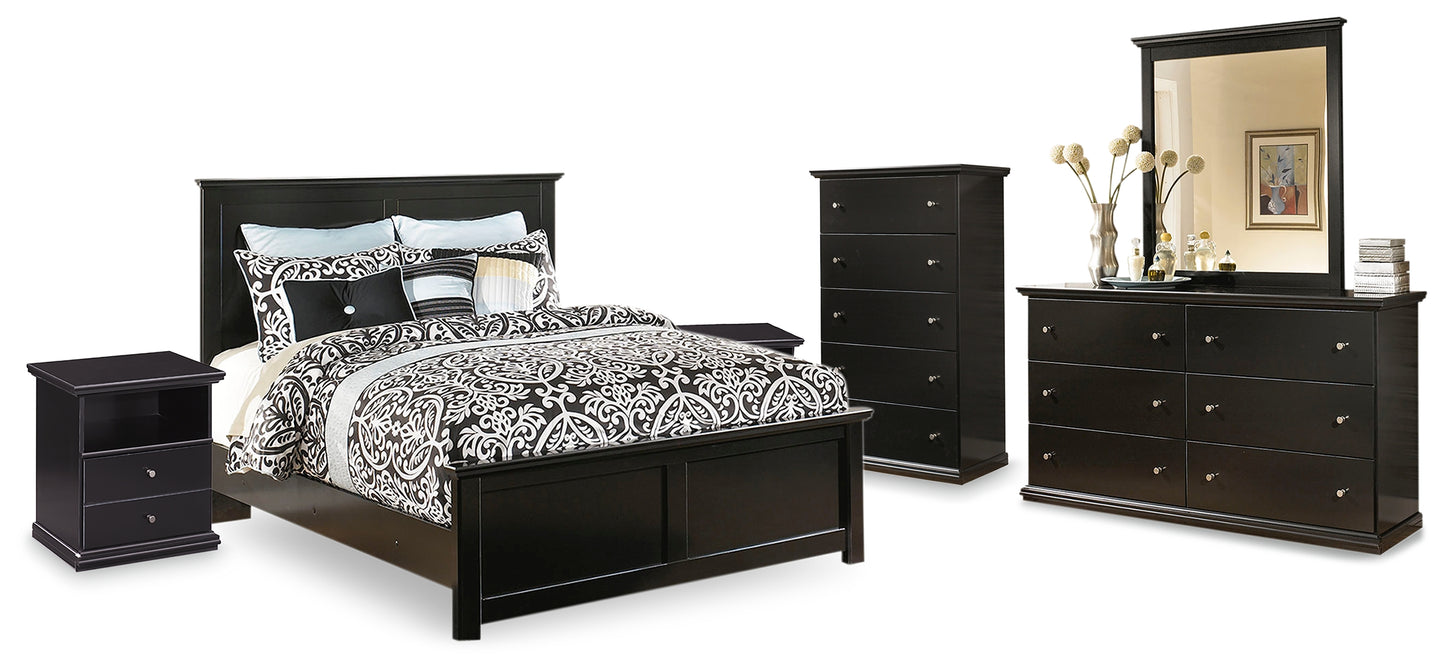 Maribel Queen Panel Bed, Dresser, Mirror, Chest and 2 Nightstands