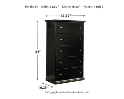 Maribel Full Panel Bed, Dresser, Mirror and Chest
