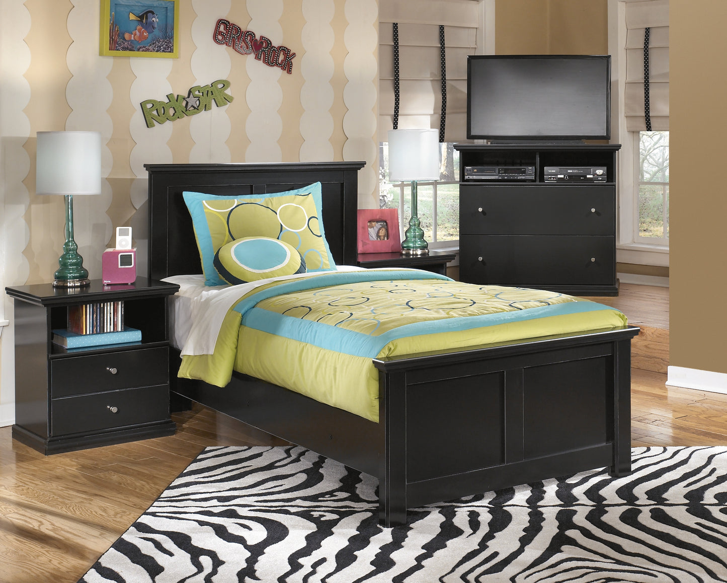 Maribel Twin Panel Bed and Nightstand