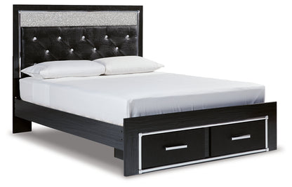 Kaydell Queen Upholstered Panel Storage Platform Bed, Dresser and Mirror