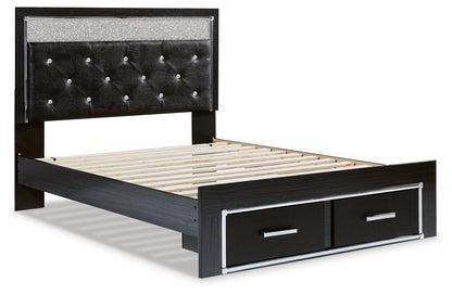 Kaydell Queen Upholstered Panel Storage Platform Bed, Dresser and Mirror