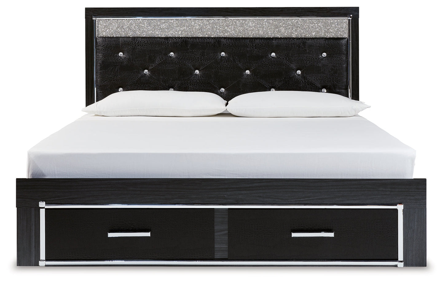 Kaydell King Upholstered Panel Storage Platform Bed, Dresser and Mirror