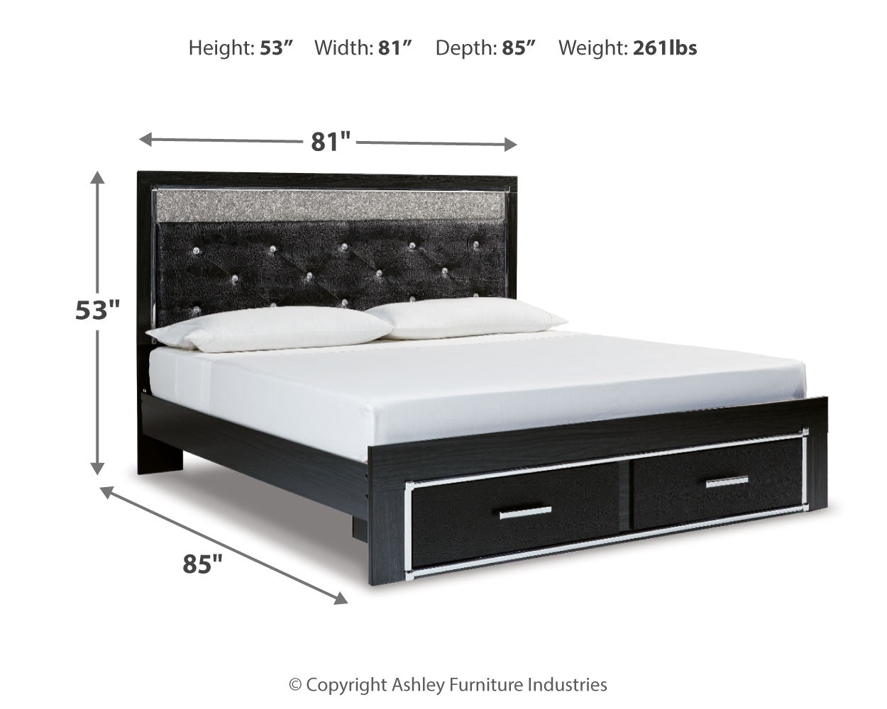 Kaydell King Panel Storage Bed, Dresser, Mirror and Nightstand