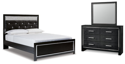 Kaydell Queen Upholstered Panel Bed, Dresser and Mirror