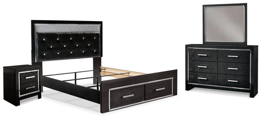 Kaydell Queen Upholstered Panel Bed, Dresser, Mirror and Nightstand