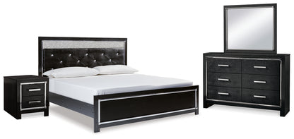 Kaydell King Upholstered Panel Bed, Dresser, Mirror and Nightstand