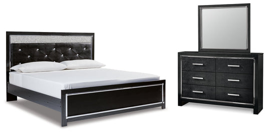 Kaydell King Upholstered Panel Platform Bed, Dresser and Mirror
