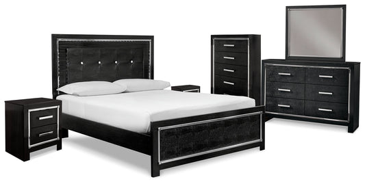 Kaydell Queen Upholstered Panel Bed, Dresser, Mirror, Chest and 2 Nightstands