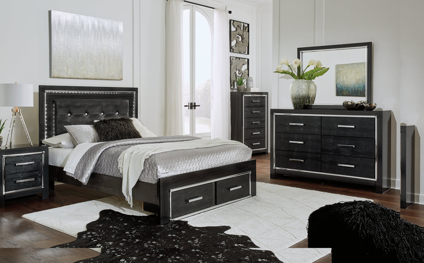 Kaydell Queen Panel Storage Bed, Dresser, Mirror and Nightstand