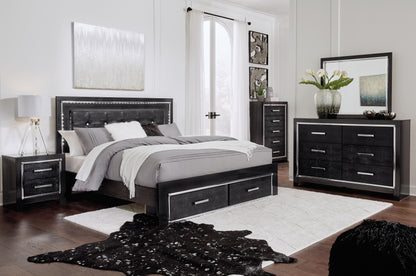 Kaydell King Panel Storage Bed, Dresser, Mirror and Nightstand