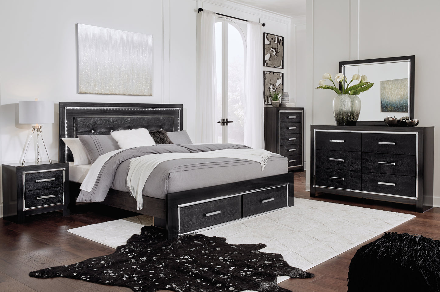 Kaydell King Storage Bed, Dresser, Mirror and Nightstand