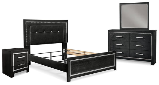 Kaydell Queen Upholstered Panel Bed, Dresser, Mirror and Nightstand