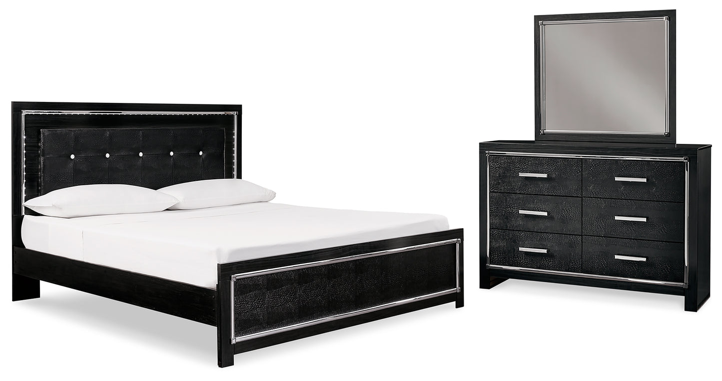 Kaydell King Upholstered Panel Bed, Dresser and Mirror