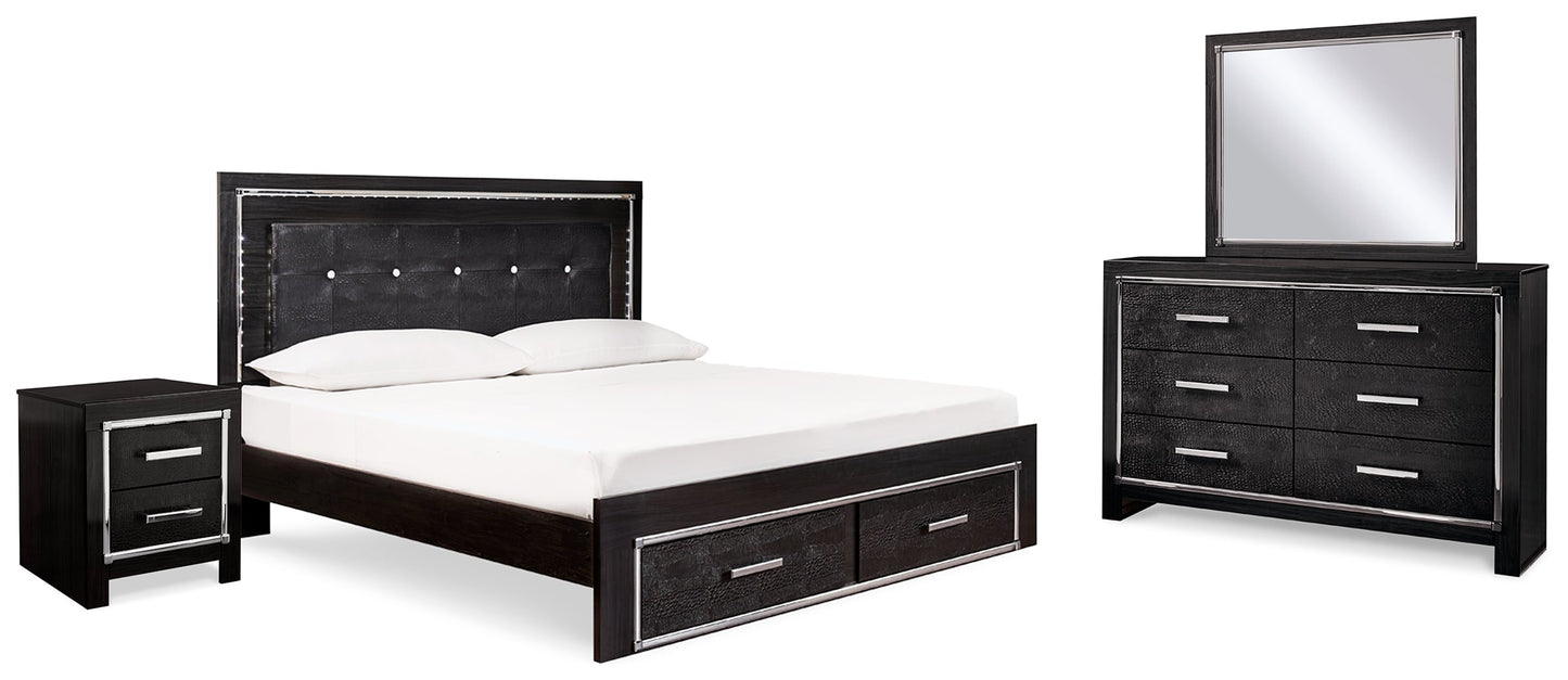 Kaydell King Panel Storage Bed, Dresser, Mirror and Nightstand