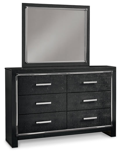 Kaydell King Upholstered Panel Platform Bed, Dresser and Mirror