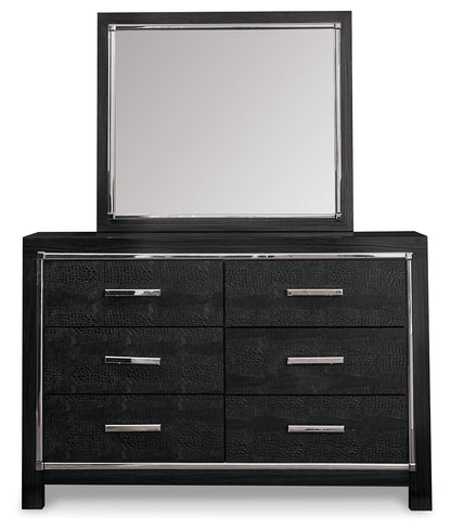 Kaydell Queen Upholstered Panel Bed, Dresser, Mirror and Chest