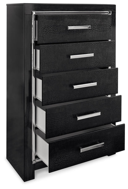 Kaydell King Panel Storage Bed, Dresser, Mirror, Chest and Nightstand