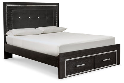 Kaydell Queen Upholstered Panel Storage Bed, Dresser, Mirror and 2 Nightstands