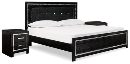 Kaydell King Upholstered Panel Bed and 2 Nightstands