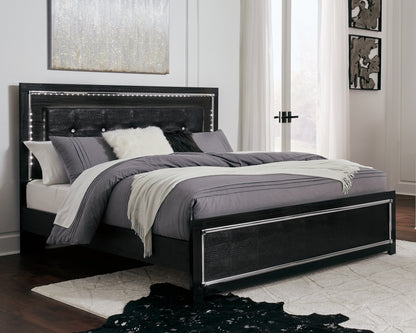 Kaydell King Upholstered Panel Bed, Dresser, Mirror, and Nightstand