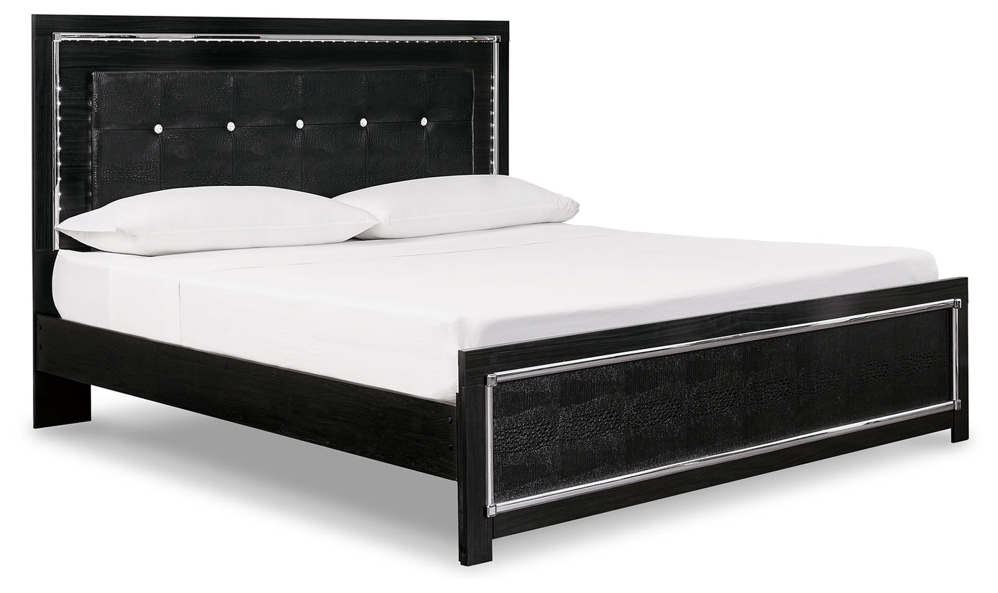 Kaydell King Upholstered Panel Bed, Dresser, Mirror and Nightstand