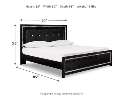 Kaydell King Upholstered Panel Bed, Dresser, Mirror, and Nightstand