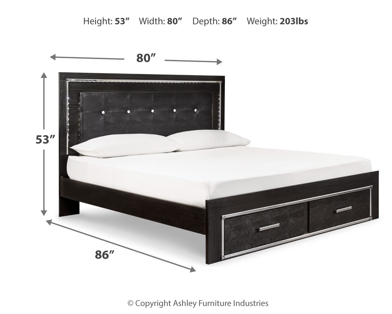 Kaydell King Panel Storage Bed, Dresser, Mirror and Nightstand