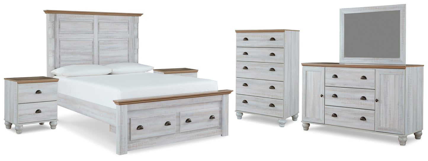 Haven Bay Queen Panel Storage Bed, Dresser, Mirror, Chest and 2 Nightstands