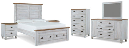 Haven Bay Queen Panel Storage Bed, Dresser, Mirror, Chest and 2 Nightstands