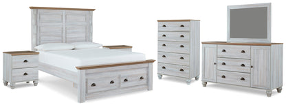Haven Bay Queen Panel Storage Bed, Dresser, Mirror, Chest and 2 Nightstands