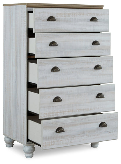 Haven Bay Queen Panel Storage Bed, Dresser, Mirror, Chest and 2 Nightstands