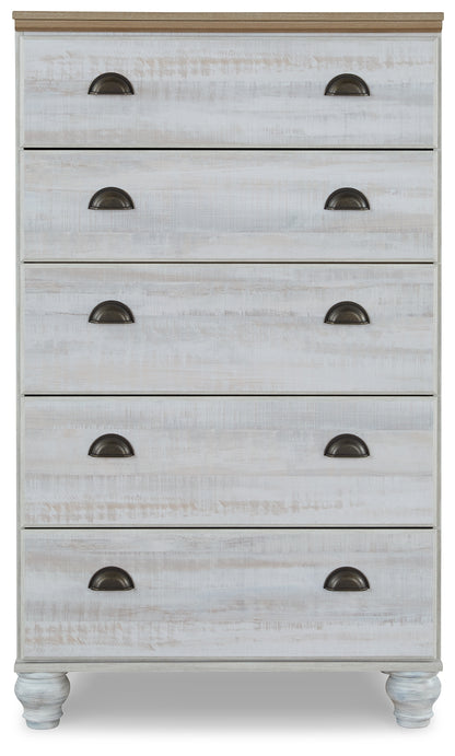 Haven Bay Queen Panel Storage Bed, Dresser, Mirror, Chest and 2 Nightstands