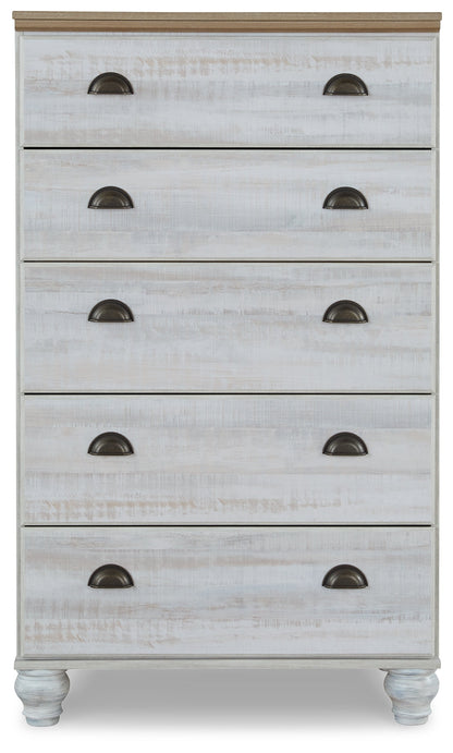 Haven Bay Queen Panel Storage Bed, Dresser, Mirror, Chest and 2 Nightstands