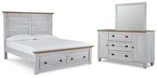 Haven Bay King Panel Storage Bed, Dresser and Mirror