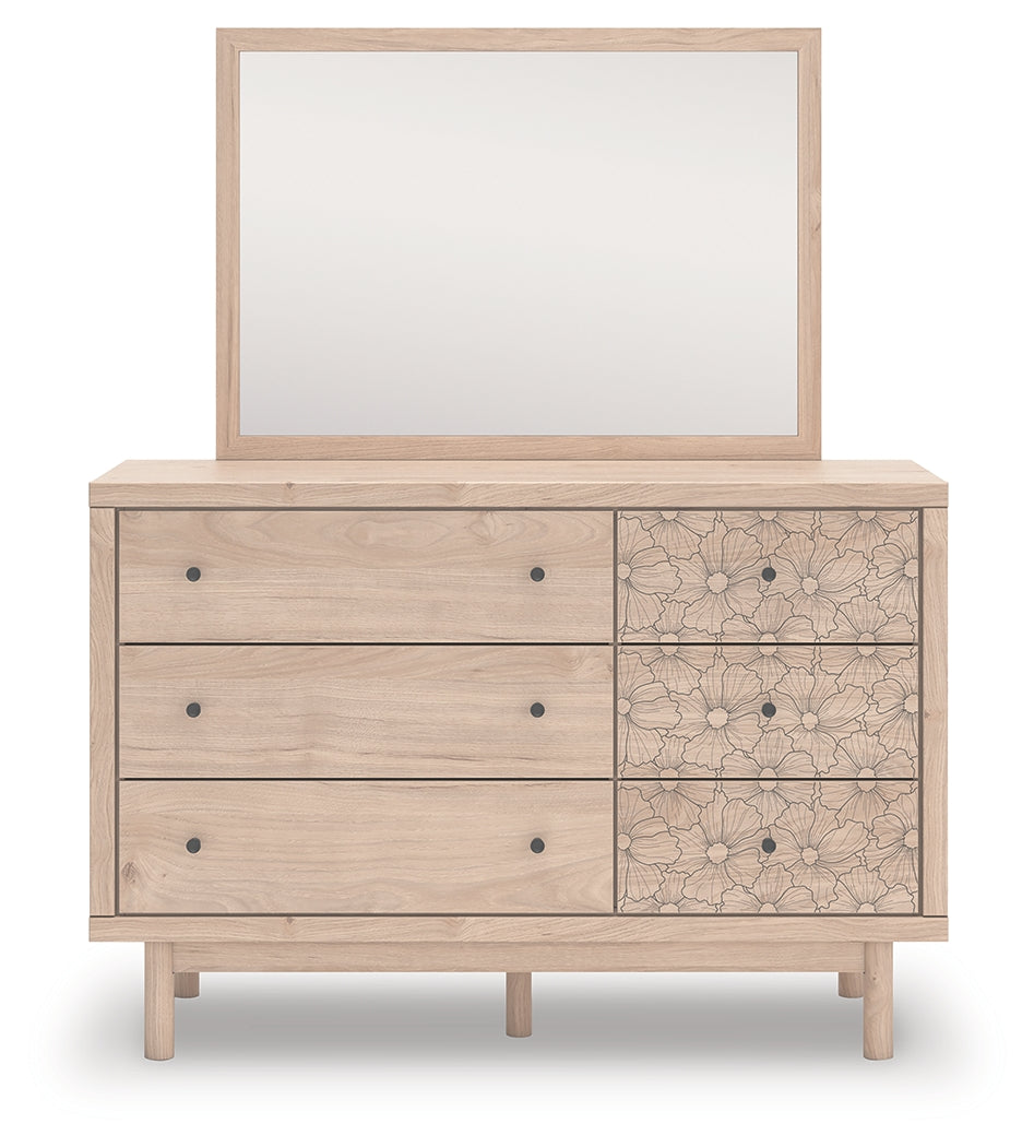 Arloster Twin Upholstered Panel Bed, Dresser and Mirror