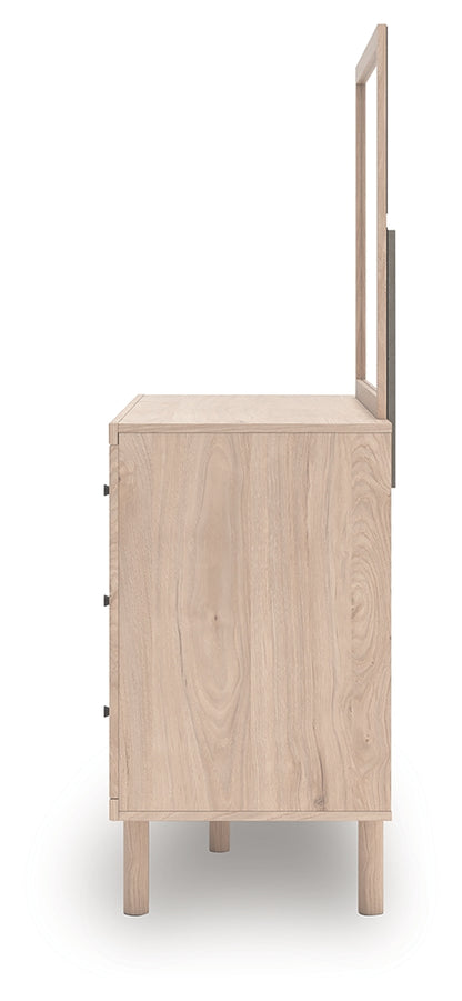 Arloster Twin Upholstered Panel Bed, Dresser and Mirror