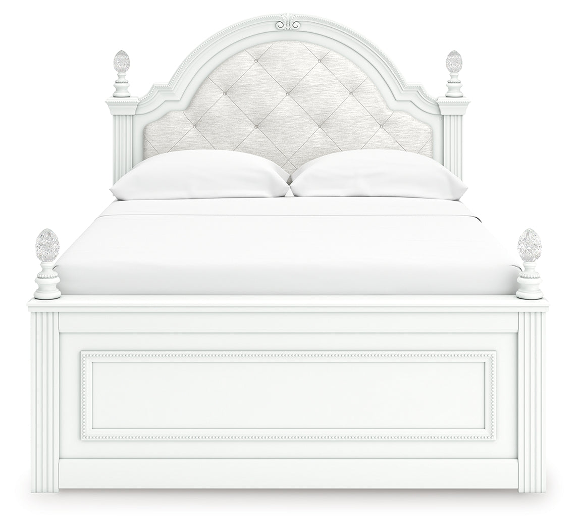 Kozlani Full Upholstered Panel Bed, Dresser and Mirror