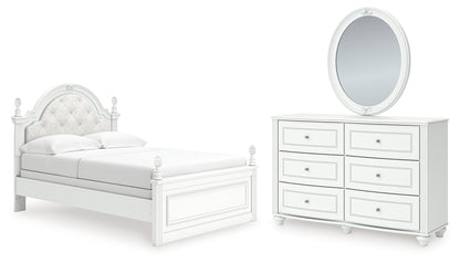 Kozlani Full Upholstered Panel Bed, Dresser and Mirror