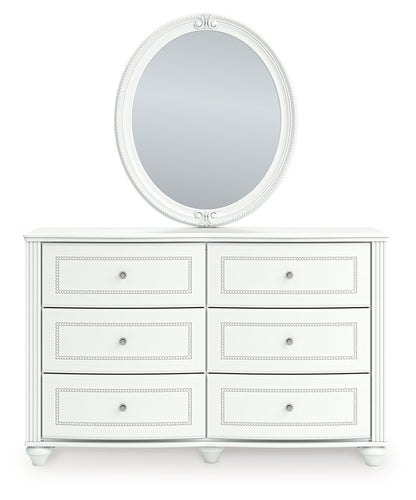 Kozlani Twin Upholstered Panel Bed, Dresser and Mirror