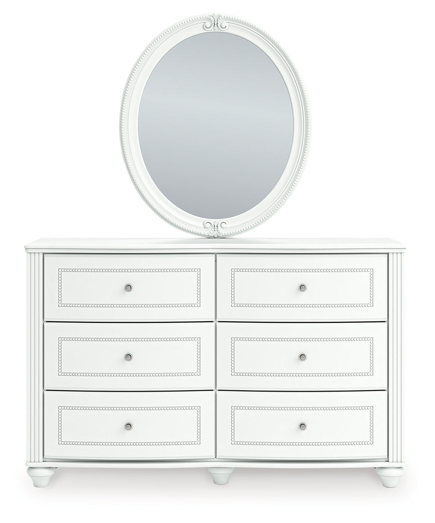 Kozlani Full Upholstered Panel Bed, Dresser and Mirror