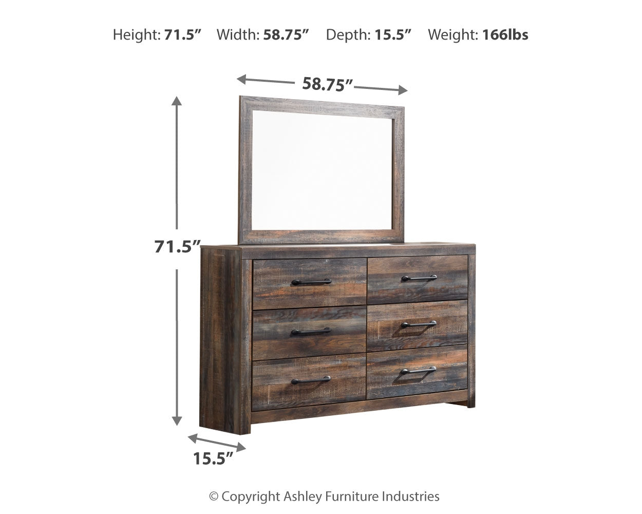 Drystan Full Panel Bookcase Bed, with Storage, Dresser and Mirror