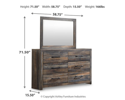 Drystan Queen Bookcase Panel Bed, Dresser, Mirror Chest and Nightstand