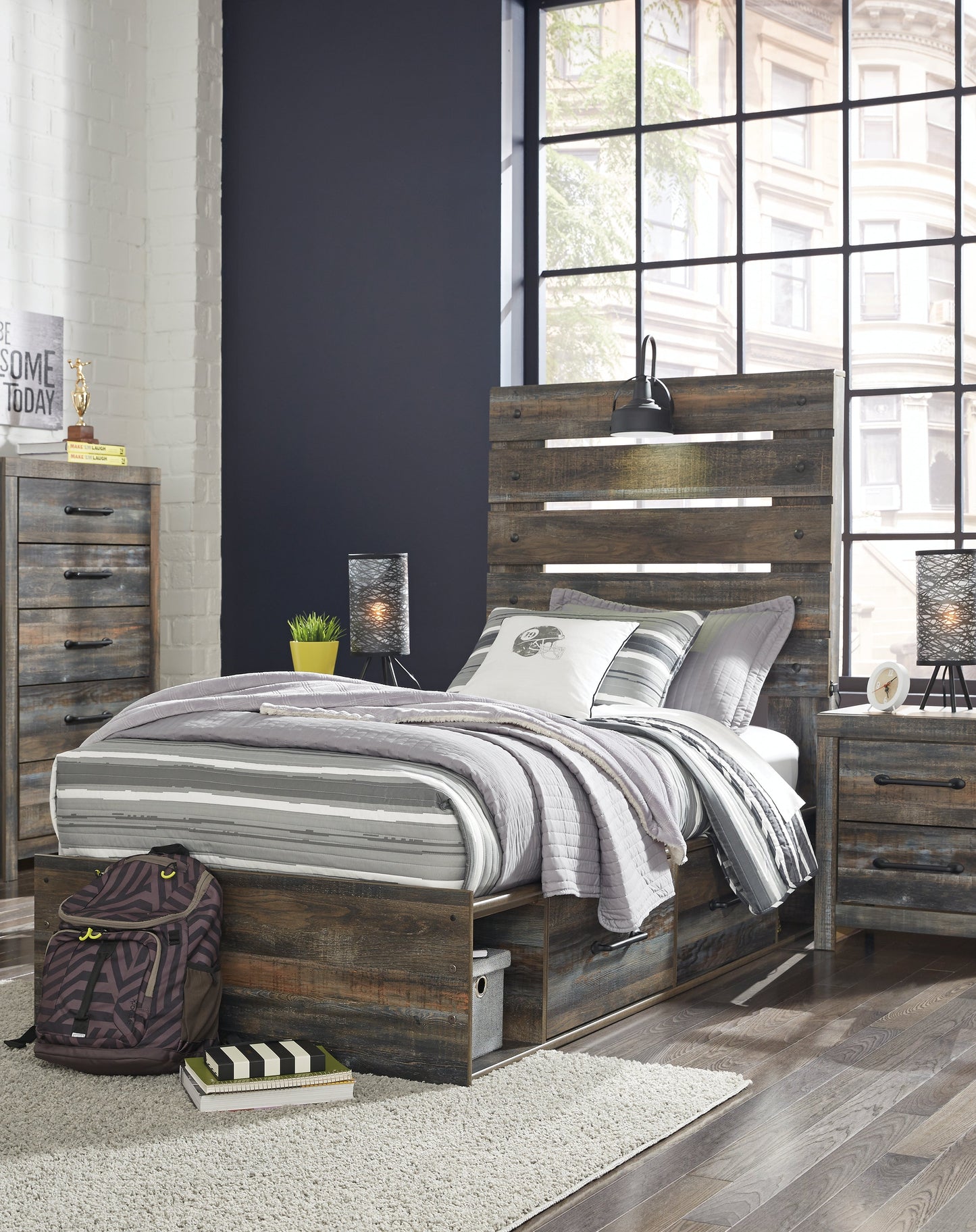 Drystan Twin Panel Bed with 2 Storage Drawers