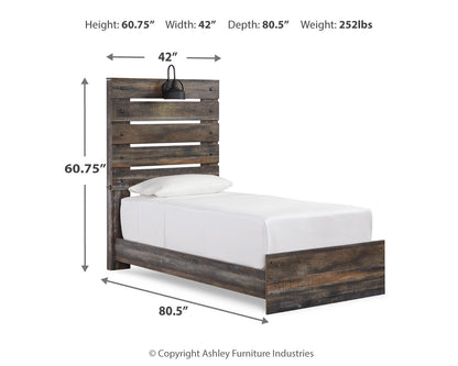 Drystan Twin Panel Bed with Storage, Dresser, Mirror and Chest
