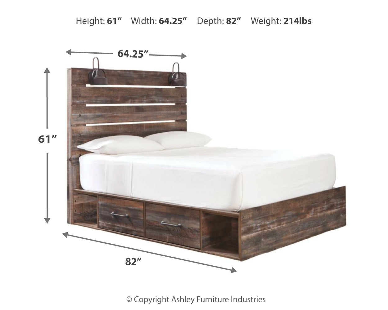 Drystan Queen Panel Bed with 2 Storage Drawers