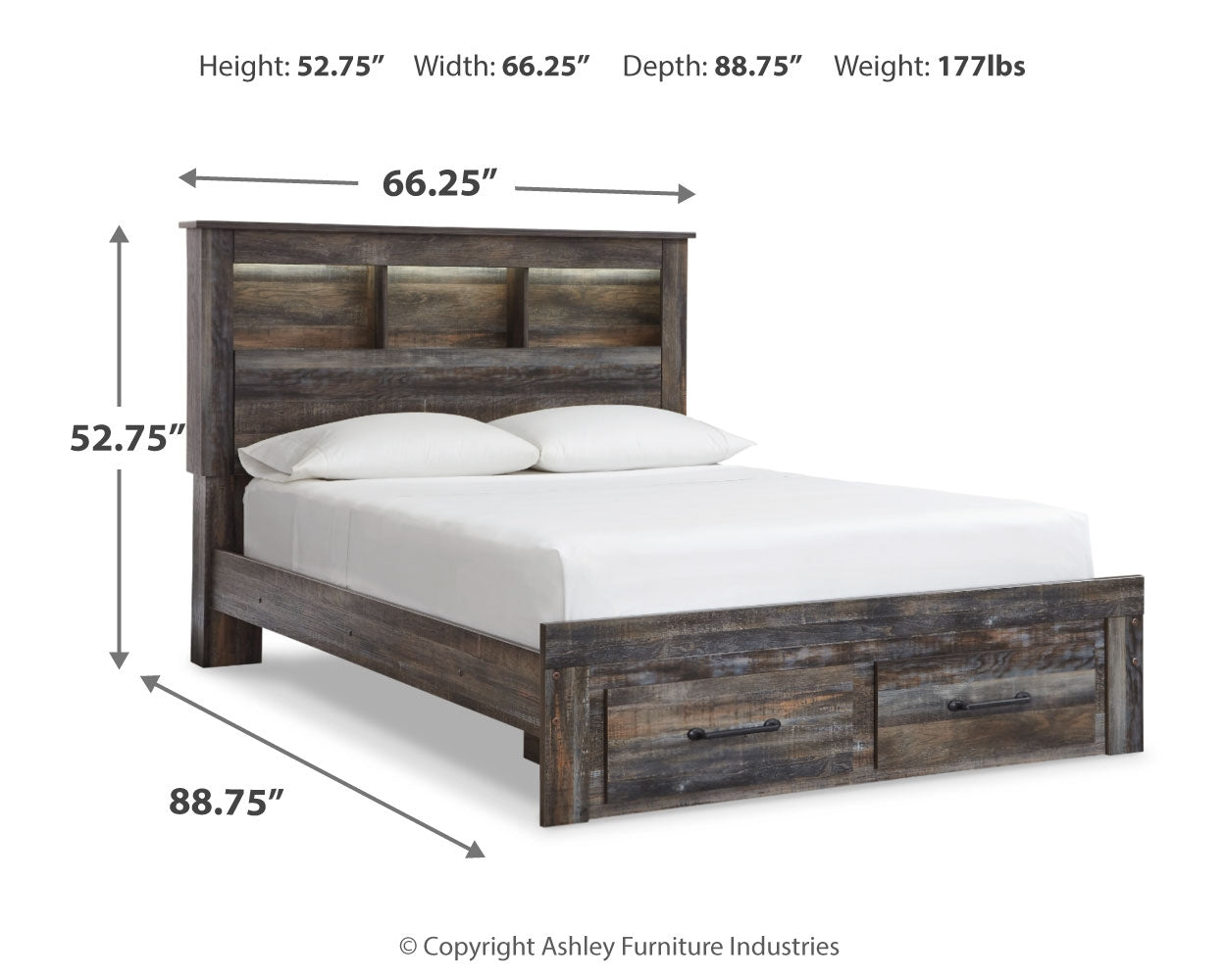 Drystan Queen Bookcase Storage Bed, Dresser, Mirror and Nightstand