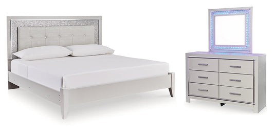 Zyniden Queen Upholstered Panel Bed, Dresser and Mirror